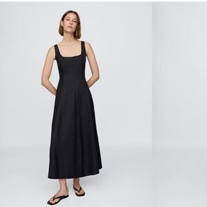 Gap Linen Blend Square Neck MIDI Dress in Black. Size L.